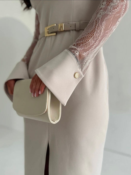 Elegant Mid-length Beige Dress